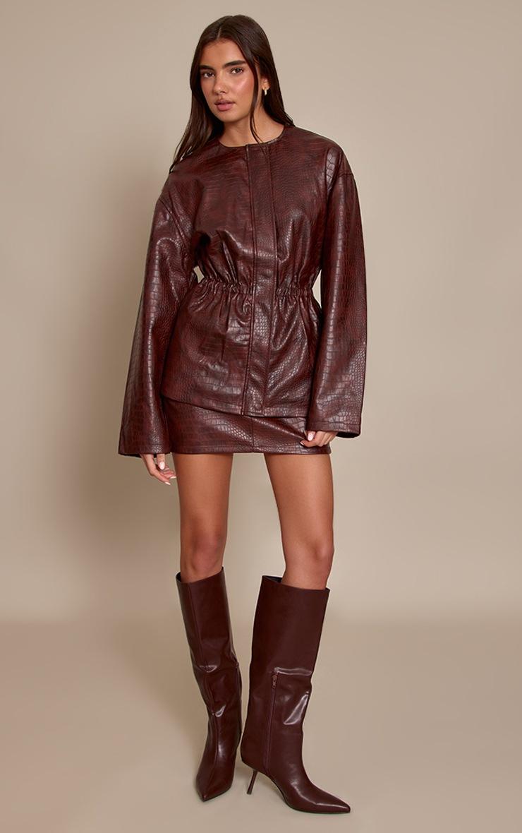 Pretty Little Thing Brown Croc Faux Leather Mini Skirt