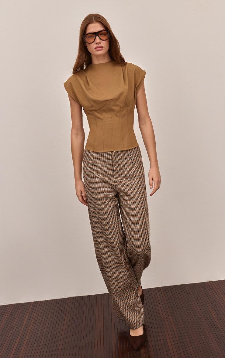 Pretty Little Thing Brown Herringbone Wide Leg Pants