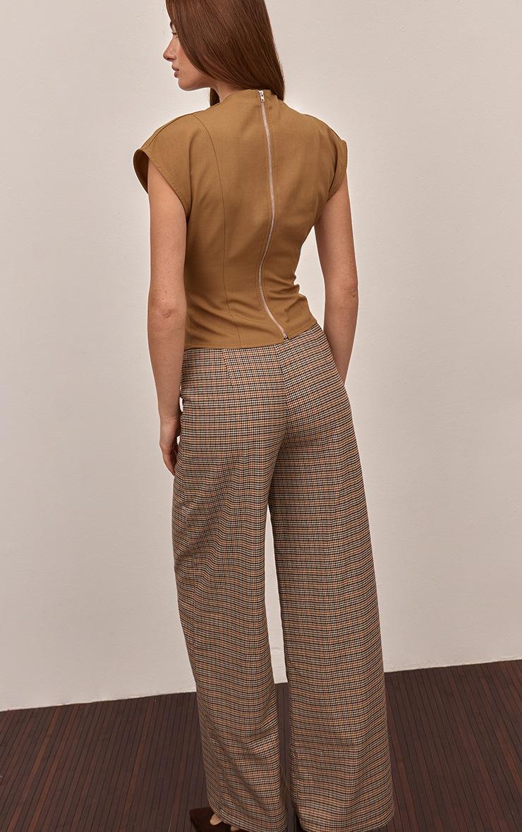 Pretty Little Thing Brown Herringbone Wide Leg Pants