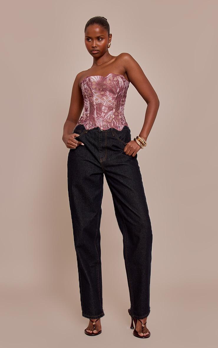 Pretty Little Thing Brown Multi Print Textured Sheer Floral Lace Corset