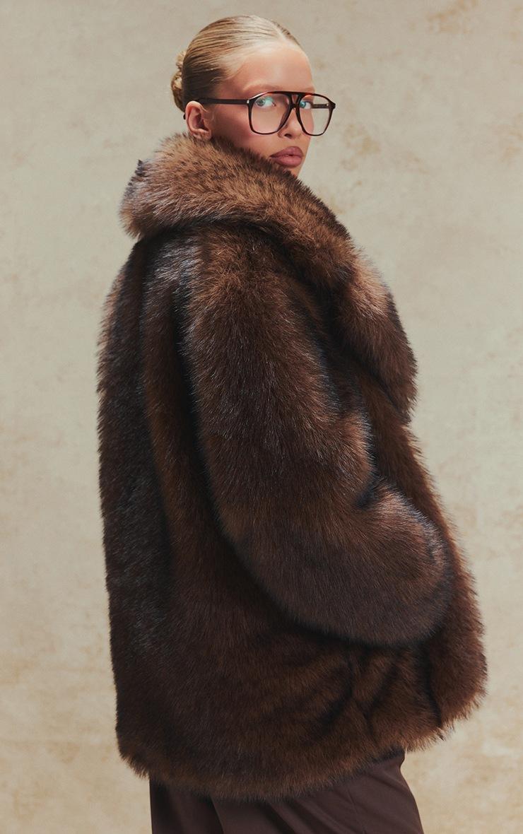 Pretty Little Thing Brown Oversized Midi Faux Fur Coat