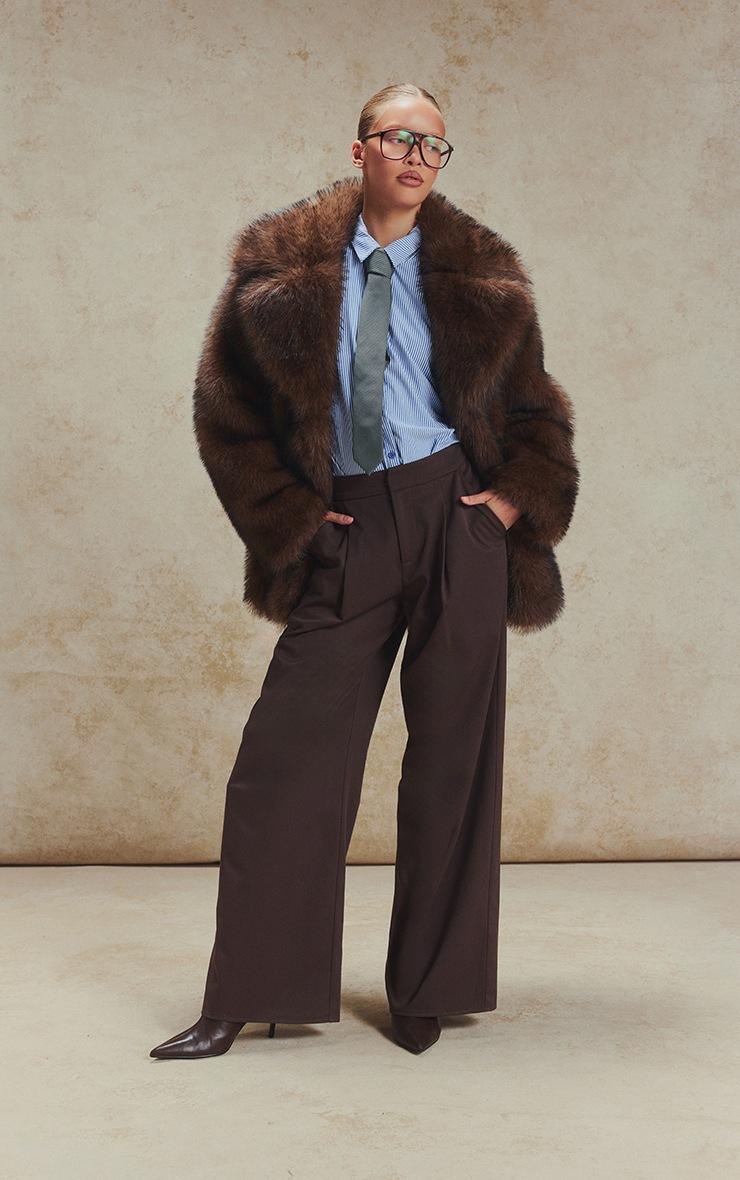 Pretty Little Thing Brown Oversized Midi Faux Fur Coat