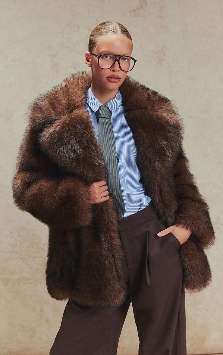 Pretty Little Thing Brown Oversized Midi Faux Fur Coat