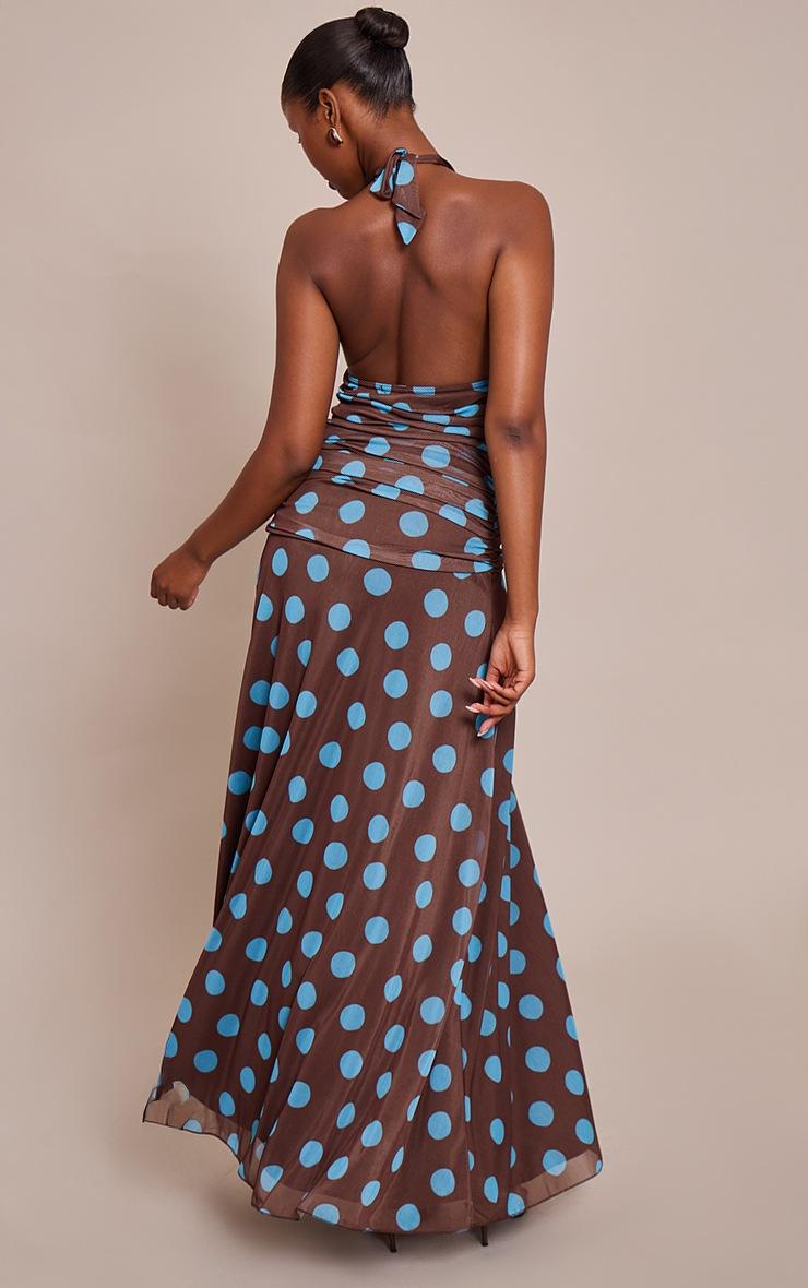 Pretty Little Thing Brown Polka Dot Chiffon Halterneck Maxi Dress