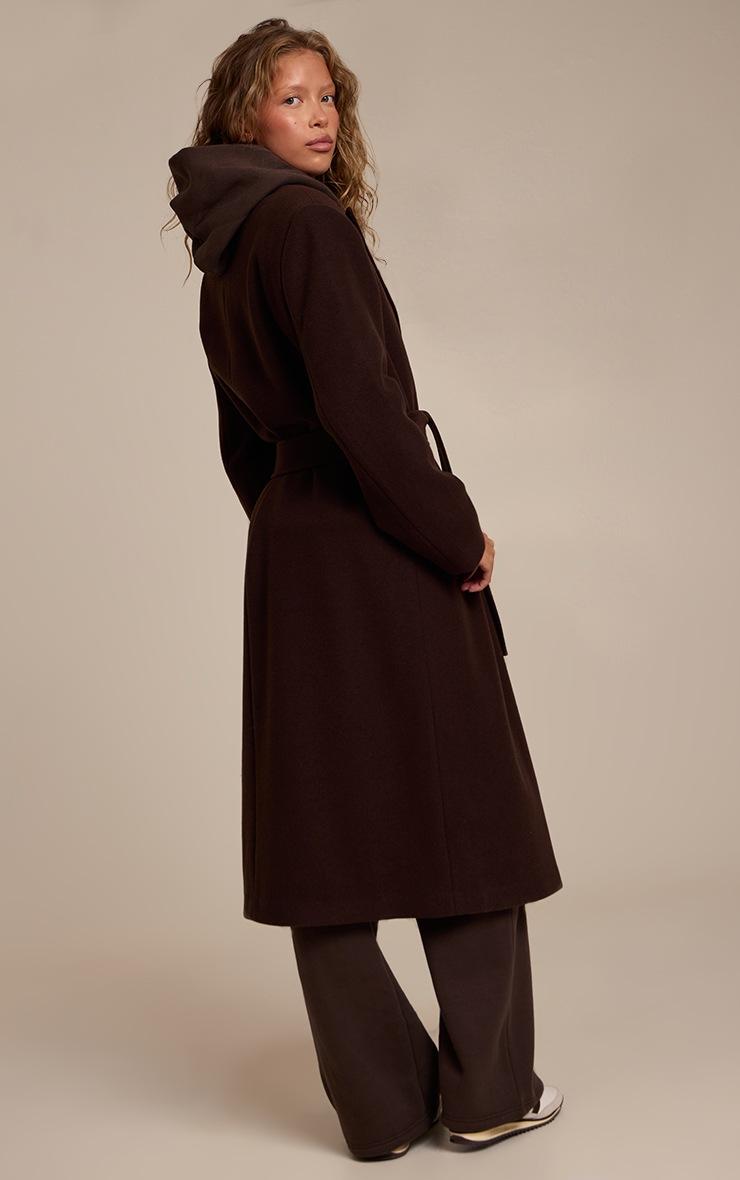 Pretty Little Thing Brown Single Breasted Self Tie Wool Look Maxi Coat