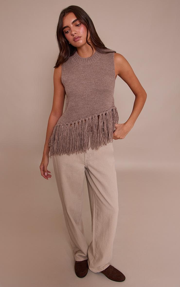 Pretty Little Thing Brown Sleeveless Fringe Detail Sweater