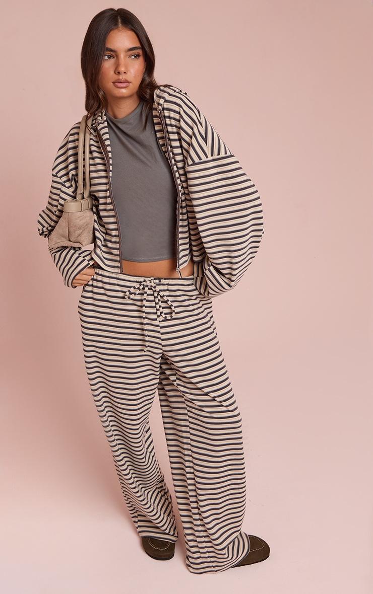 Pretty Little Thing Brown Striped Soft Fleece Zip Up Hoodie