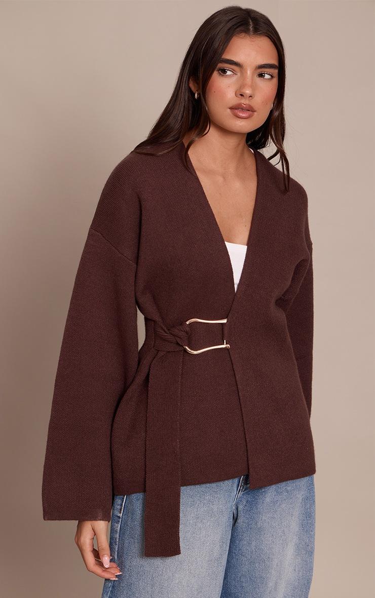 Pretty Little Thing Brown Trim Detail Wrap Style Cardigan