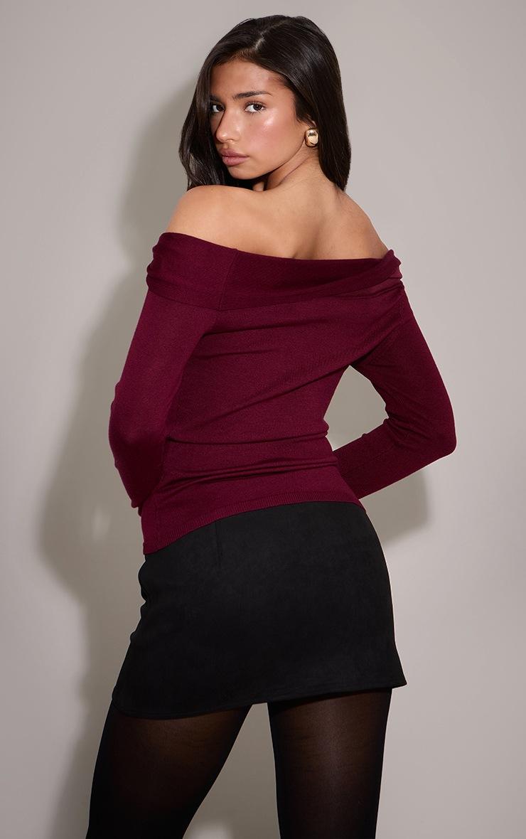Pretty Little Thing Burg Long Sleeve Twist Shoulder Detail Knitted Top