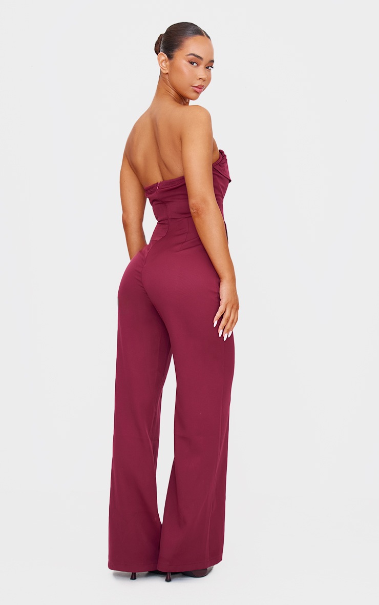 Pretty Little Thing Burgundy Bandeau Cowl Neck Pocket Detailed Jumpsuit