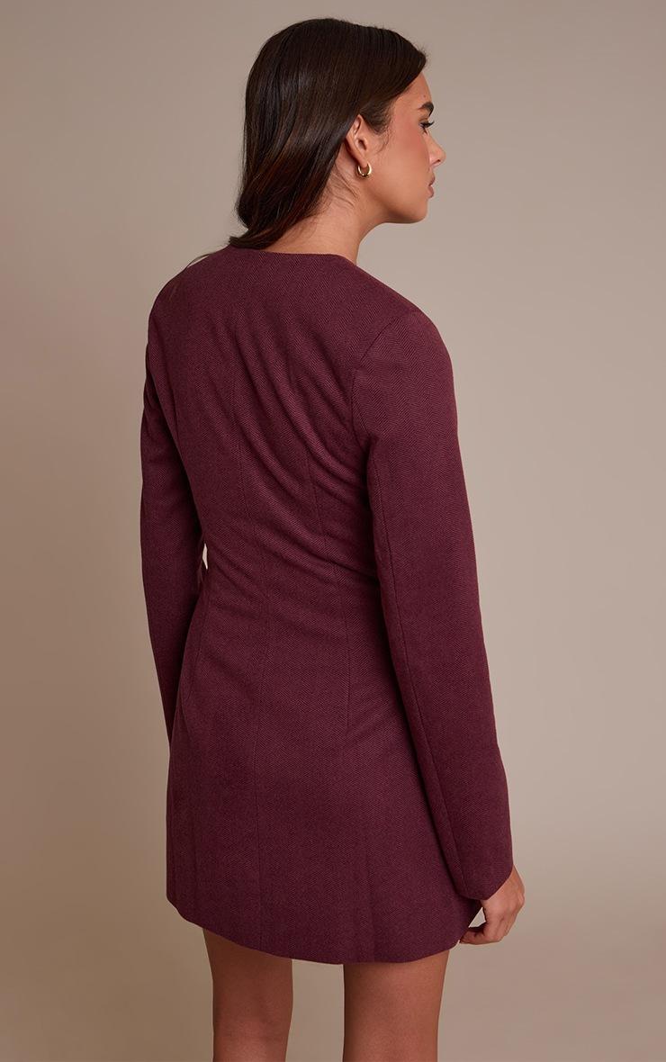 Pretty Little Thing Burgundy Boucle Button Down Blazer Dress