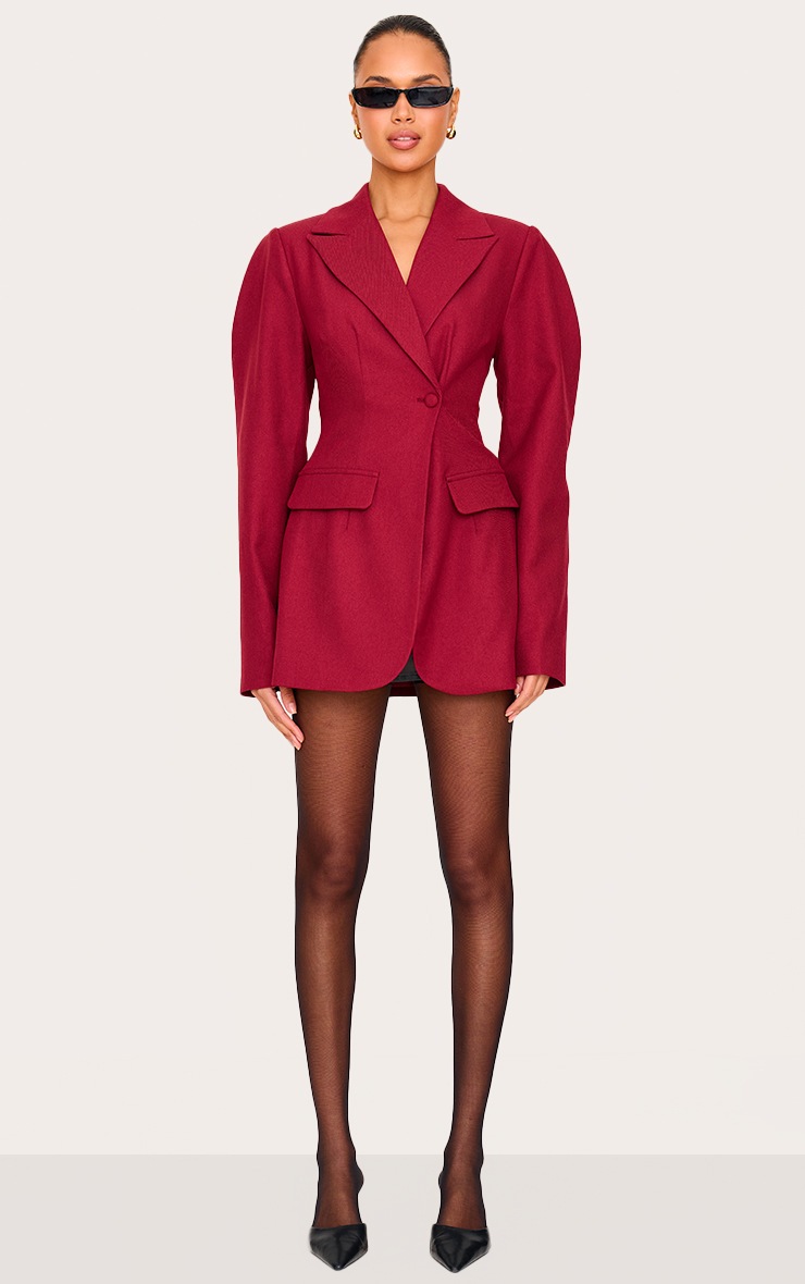 Pretty Little Thing Burgundy Drop Shoulder Cinch Waist Extreme Oversized Blazer