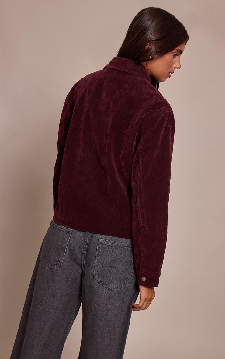 Pretty Little Thing Burgundy Faux Suede Concealed Placket Bomber Jacket