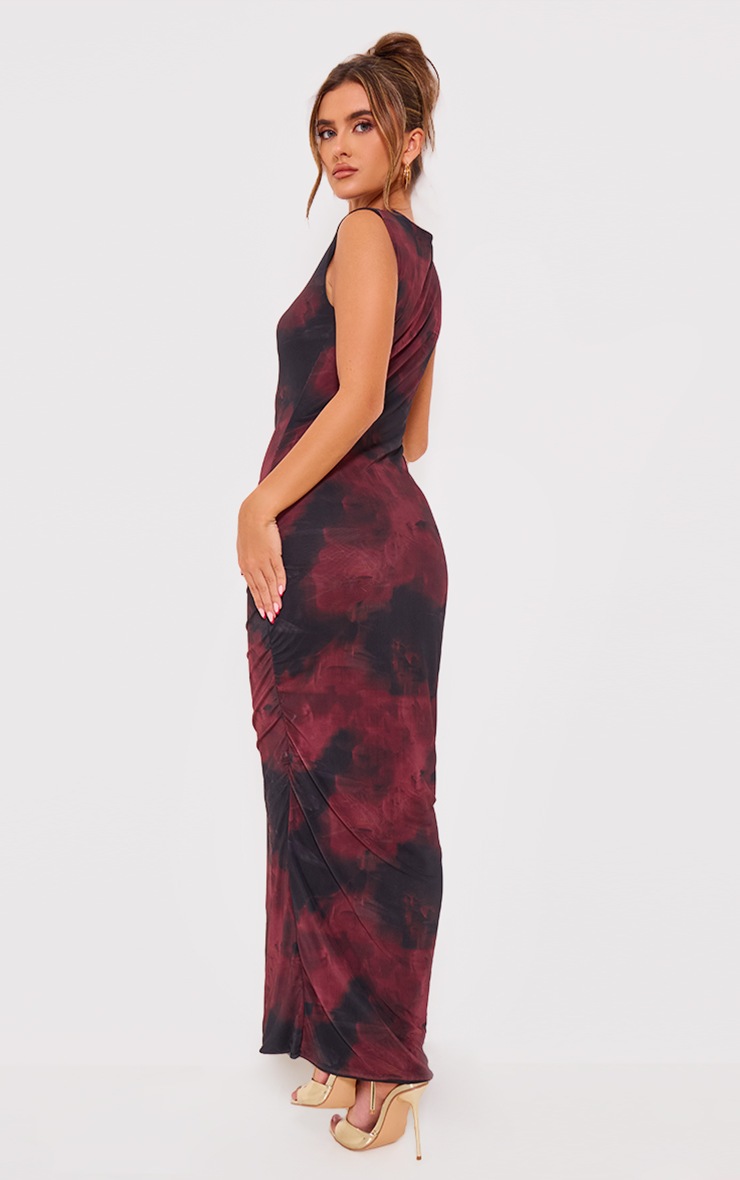 Pretty Little Thing Burgundy Floral Print Mesh Maxi Dress
