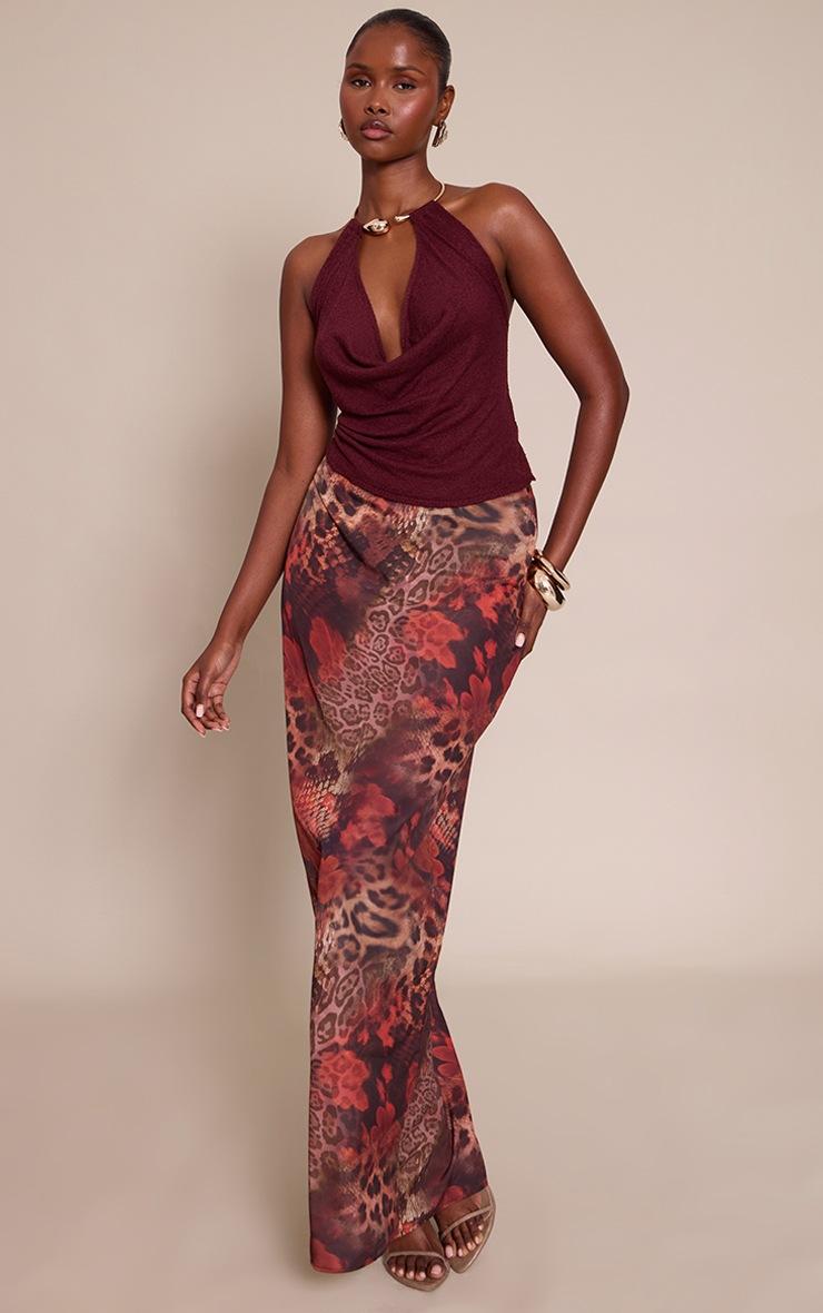 Pretty Little Thing Burgundy Gold Cuff Detail Knitted Top