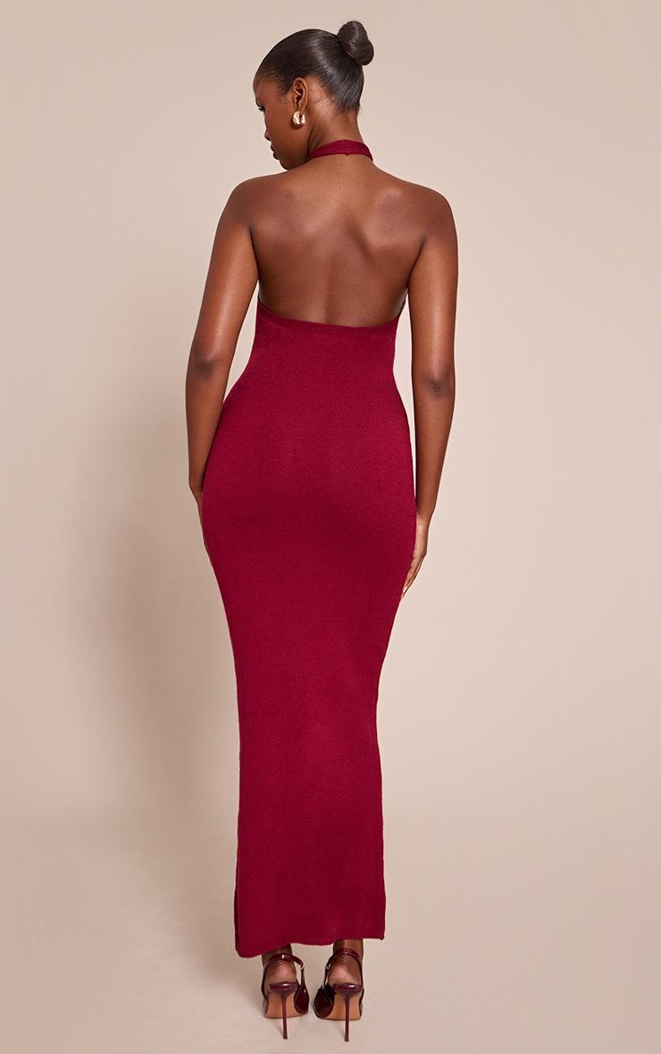 Pretty Little Thing Burgundy Halterneck Trim Detail Maxi Dress