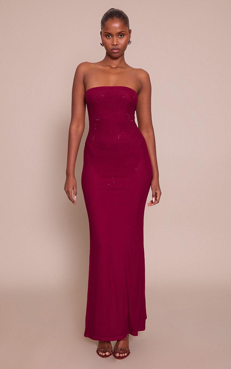 Pretty Little Thing Burgundy Hotfix Bandeau Maxi Dress