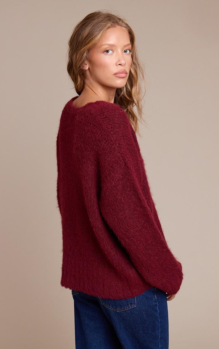 Pretty Little Thing Burgundy Rib Detail Oversized Sweater