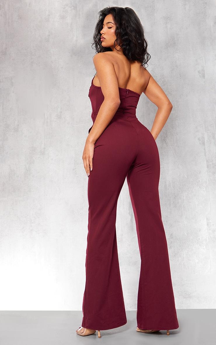 Pretty Little Thing Burgundy Ruch Pointed Corset Bandeau Jumpsuit