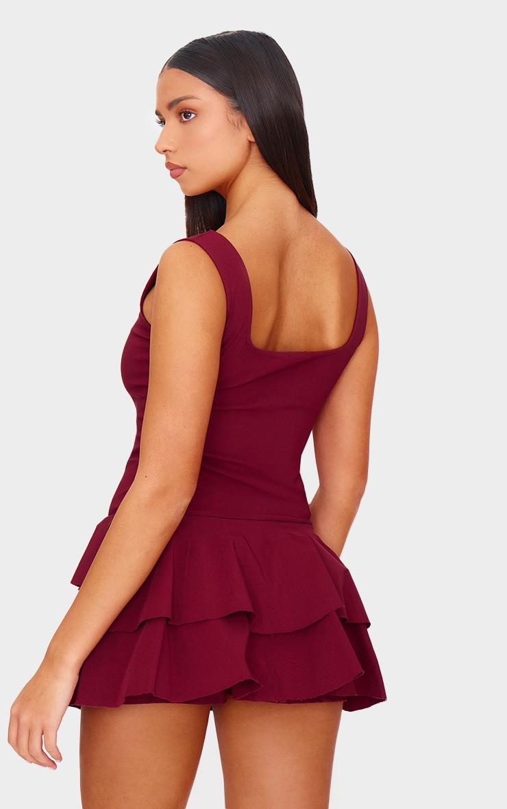 Pretty Little Thing Burgundy Stretch Woven Pleated Skort Romper