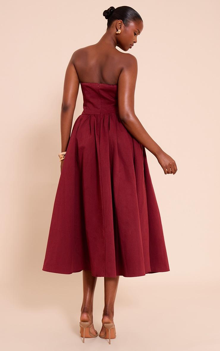 Pretty Little Thing Burgundy Woven Bandeau Ruched Skater Midaxi Dress