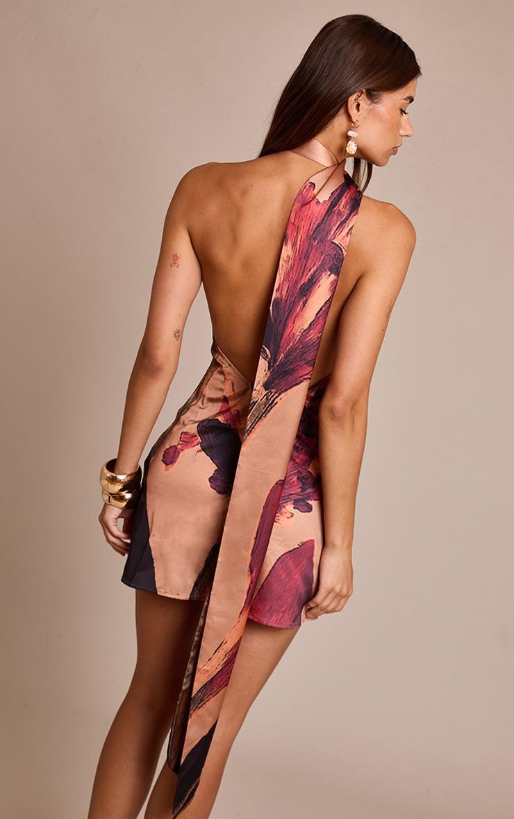 Pretty Little Thing Burnt Orange Floral Printed Satin Mini Dress