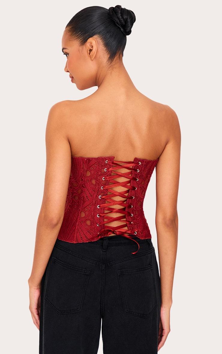 Pretty Little Thing Burnt Orange Textured Sheer Floral Lace Corset