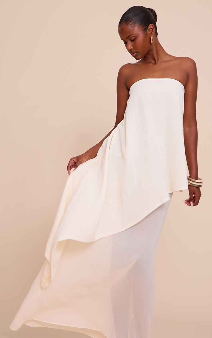 Pretty Little Thing Butter Cream Chiffon Bandeau Overlay Maxi Dress