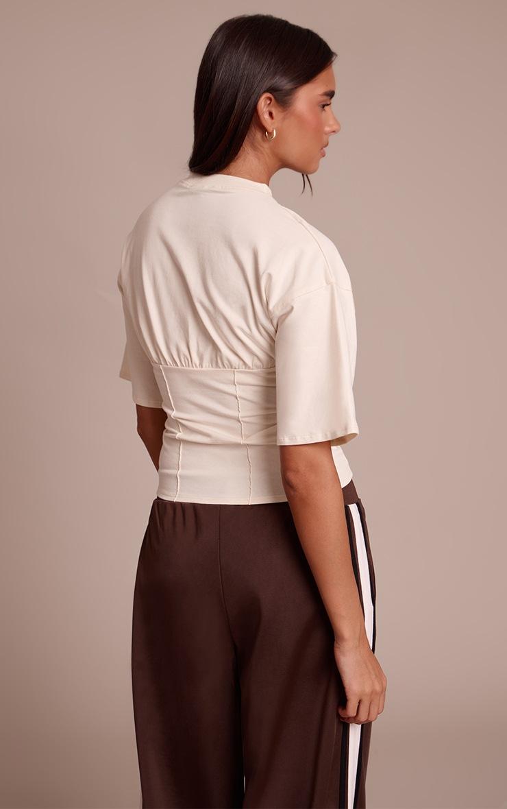 Pretty Little Thing Butter Cream Cotton Ruched Bust Detail Fitted T Shirt