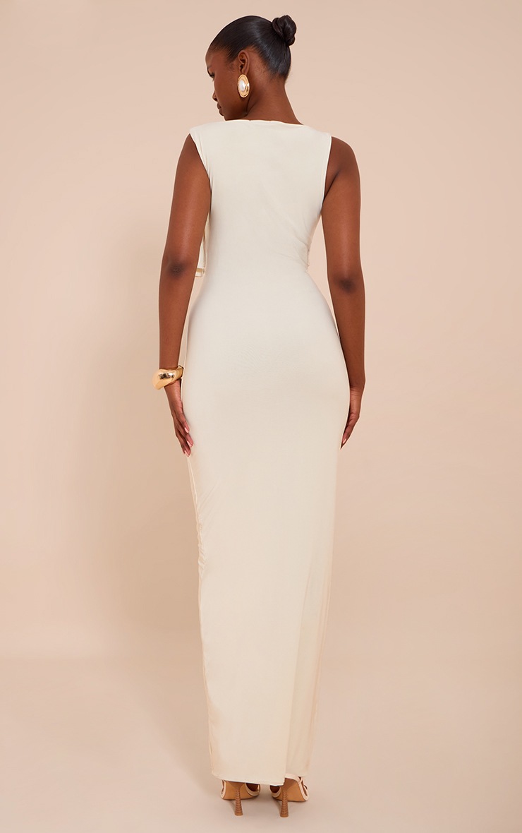 Pretty Little Thing Butter Cream Slinky Knot Drape Midaxi Dress