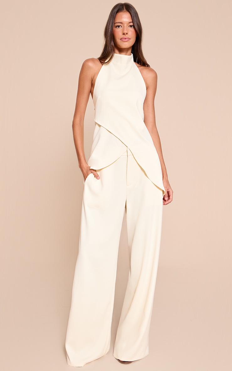 Pretty Little Thing Butter Cream Woven High Neck Wrap Long Top