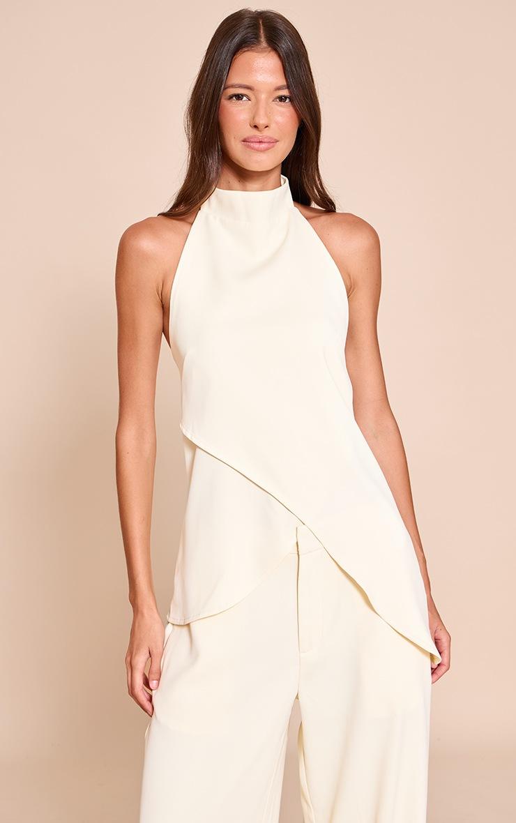 Pretty Little Thing Butter Cream Woven High Neck Wrap Long Top