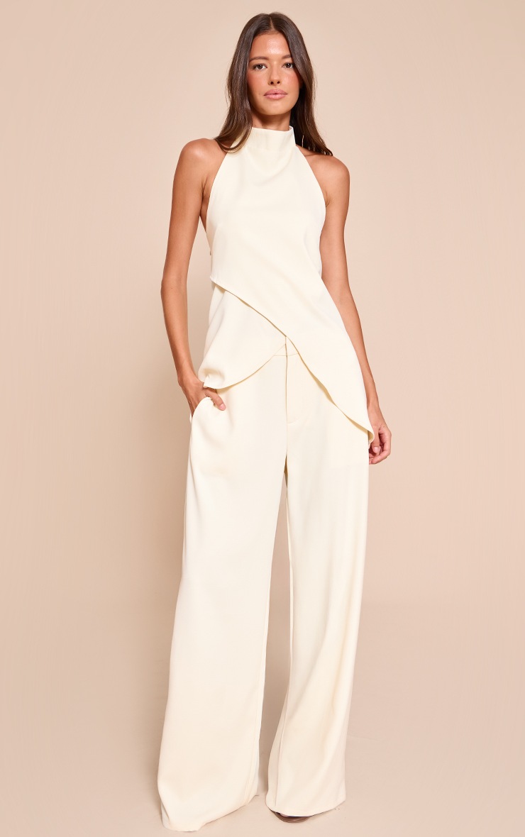Pretty Little Thing Butter Cream Woven Tailored Straight Leg Pant