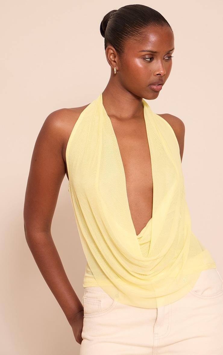 Pretty Little Thing Butter Yellow Mesh Halter Neck Top