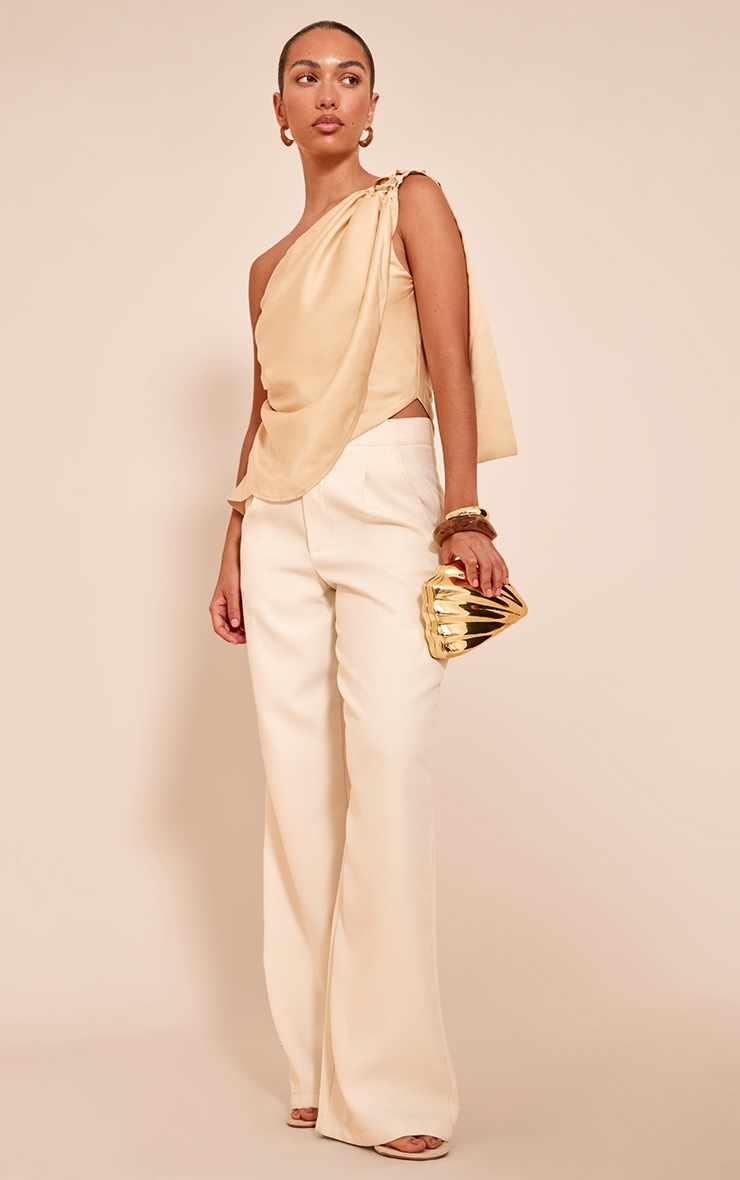 Pretty Little Thing Butter Yellow Satin Drape Trim Detail Top