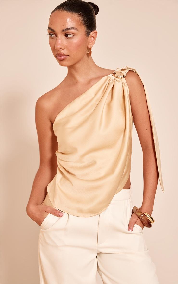 Pretty Little Thing Butter Yellow Satin Drape Trim Detail Top