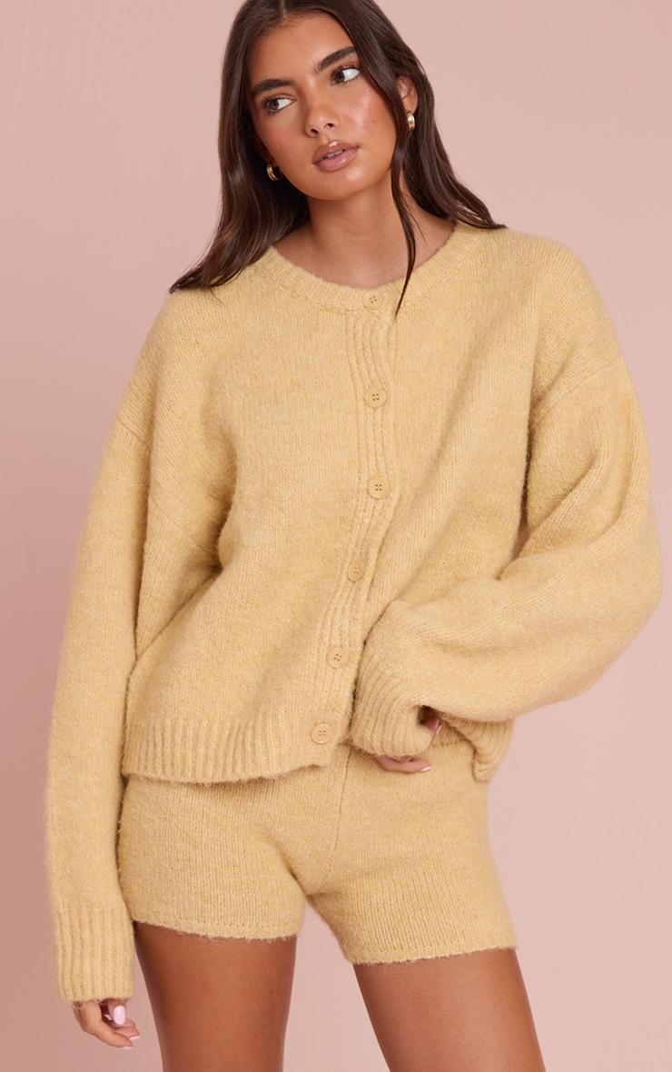Pretty Little Thing Buttercream Brushed Oversized Detail Round Neck Cardigan