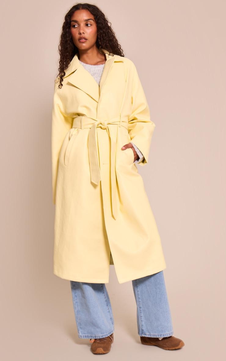 Pretty Little Thing Buttercream Faux Leather Maxi Trench Coat