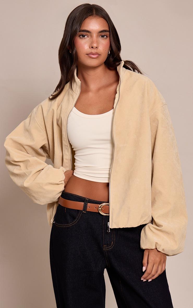 Pretty Little Thing Buttercream Suede Bomber Jacket