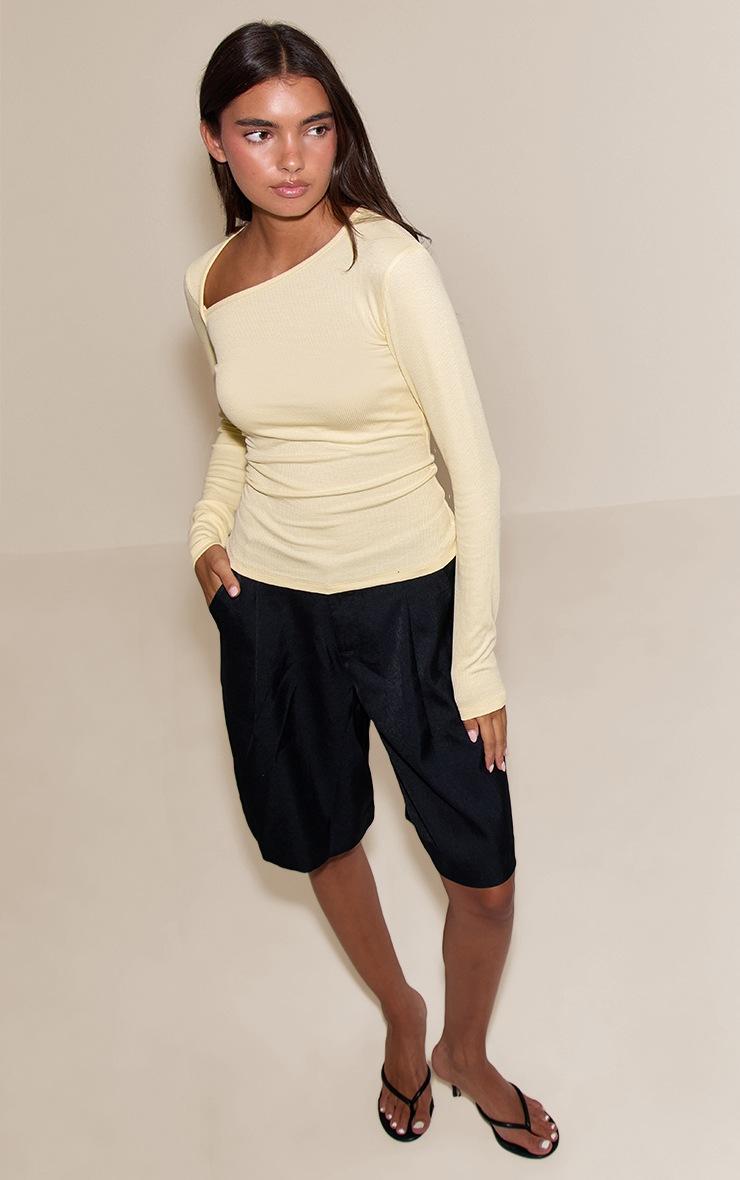 Pretty Little Thing Buttermilk Soft Rib Asymmetric Detail Fitted Longline Top