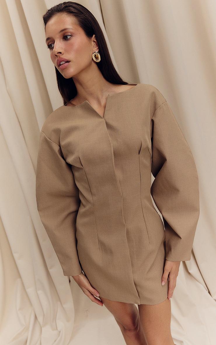 Pretty Little Thing Camel Cocoon Sleeve Cinched Waist Blazer Dress