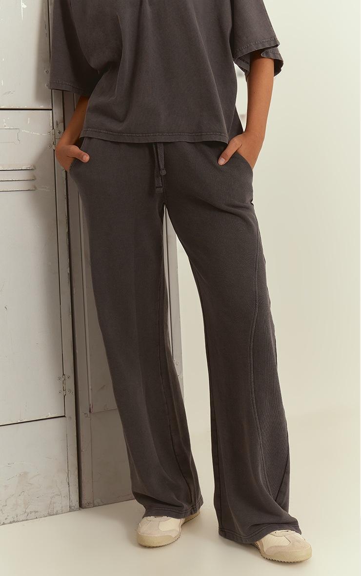 Pretty Little Thing Charcoal Acid Wash Rib Panel Straight Leg Sweatpants