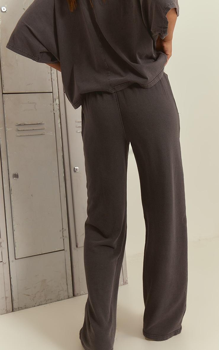 Pretty Little Thing Charcoal Acid Wash Rib Panel Straight Leg Sweatpants