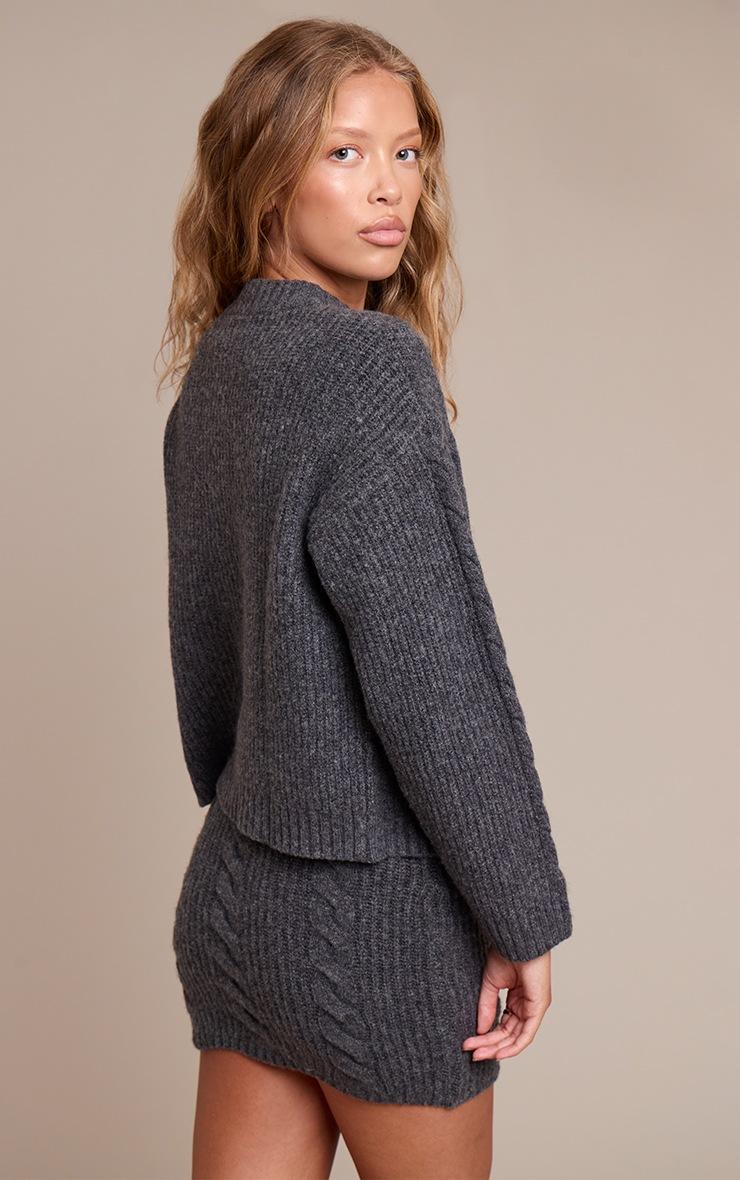 Pretty Little Thing Charcoal Cable Knit Button Through Cardigan