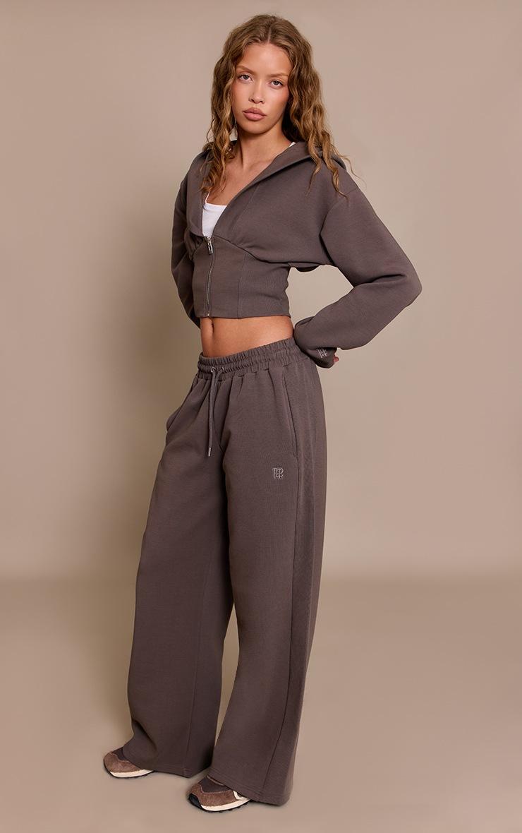 Pretty Little Thing Charcoal Embroidered Interlock Cinch Waist Zip Hoodie