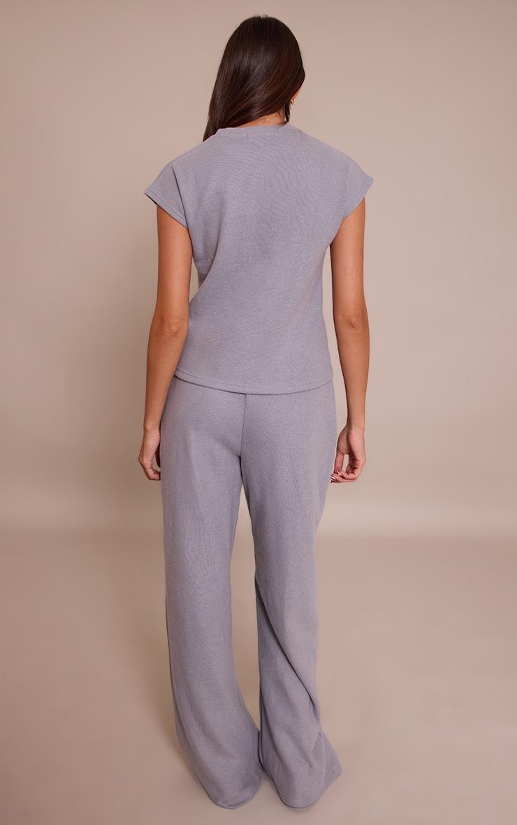 Pretty Little Thing Charcoal Grey Rib Knit Straight Leg Pant