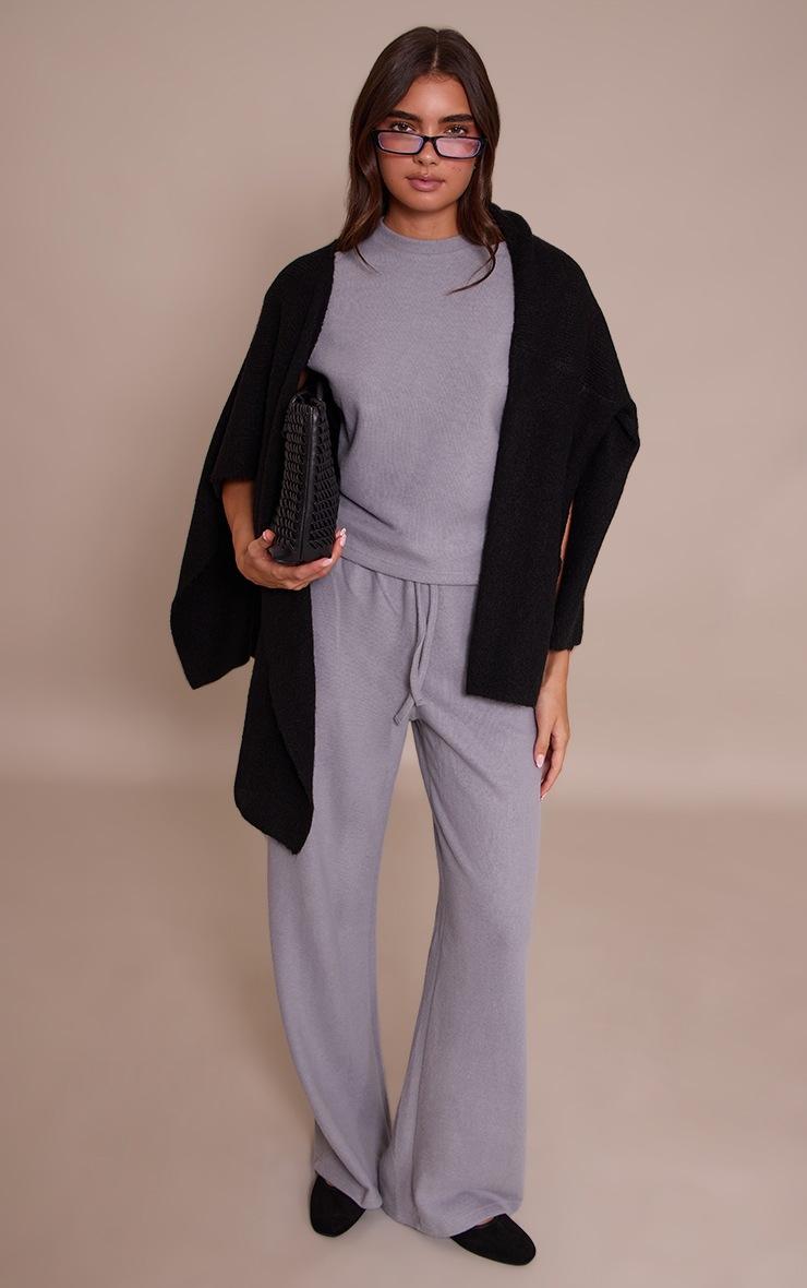 Pretty Little Thing Charcoal Grey Rib Knit Straight Leg Pant
