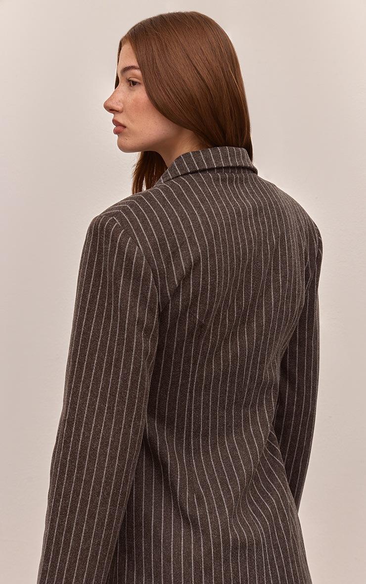 Pretty Little Thing Charcoal Pinstripe Brushed Long Sleeve Blazer Dress