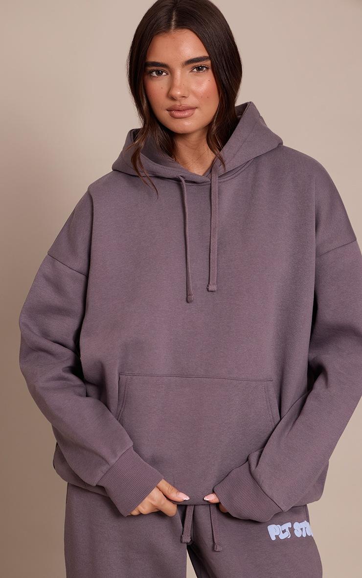 Pretty Little Thing Charcoal PLT Studio Print Oversized Hoodie
