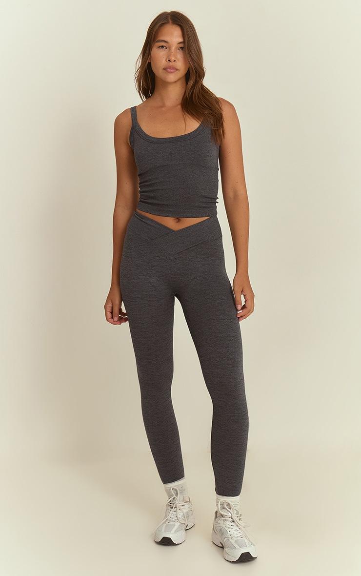 Pretty Little Thing Charcoal Seamless Marl Double Strap Gym Vest